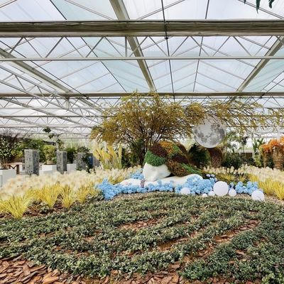 Invernadero de vidrio con sistema de flores y forma de techo personalizada